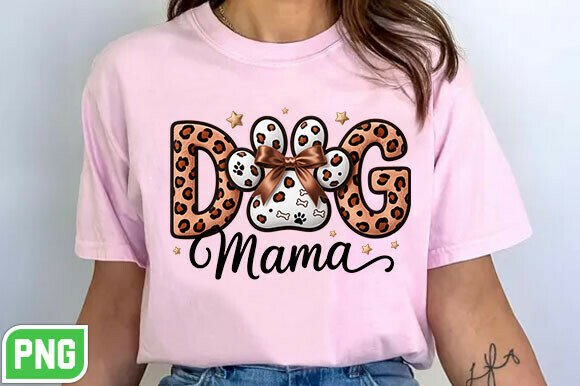 Leopard Faux Embroidery Dog Mama Png