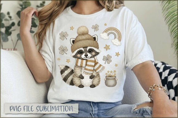 St. Patricks Day Raccoon Embroidery PNG