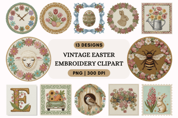 Vintage Easter Embroidery Clipart PNG