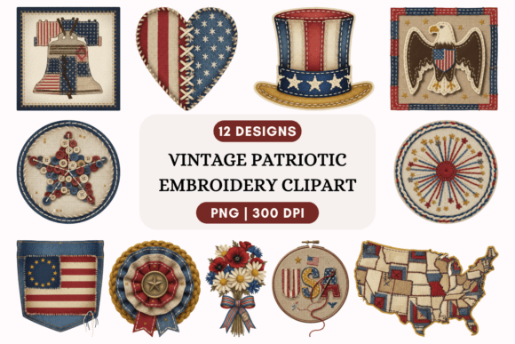Vintage Patriotic Embroidery Clipart